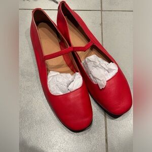Red ballerina Mary Jane flats ; Madewell ; size 8